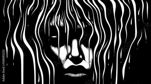 Loneliness and depression. Art representation of a womans emotional distress