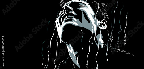 Loneliness and depression. Art representation of a womans emotional distress