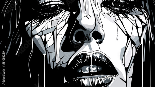 Loneliness and depression. Art representation of a womans emotional distress