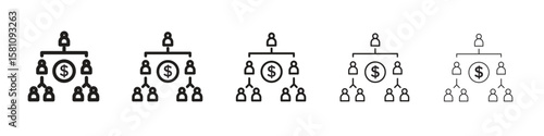 Ponzi scheme icon in thin to bold stroke versions on white background