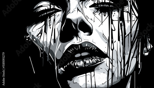 Loneliness and depression. Art representation of a womans emotional distress