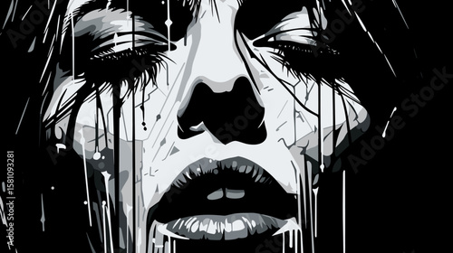 Loneliness and depression. Art representation of a womans emotional distress