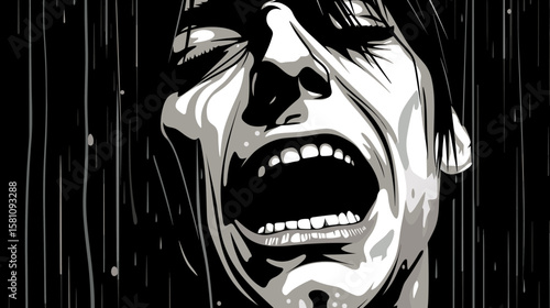 Loneliness and depression. Art representation of a womans emotional distress