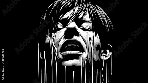 Loneliness and depression. Art representation of a womans emotional distress