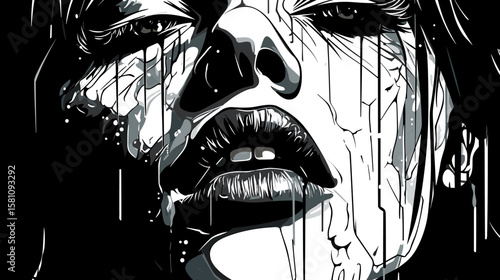 Loneliness and depression. Art representation of a womans emotional distress