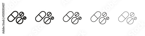 Pills icon in thin to bold stroke versions on white background