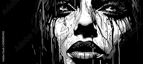 Loneliness and depression. Art representation of a womans emotional distress