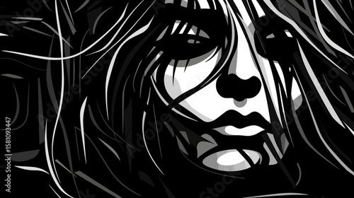 Loneliness and depression. Art representation of a womans emotional distress