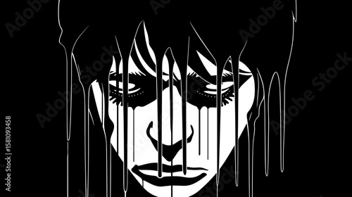 Loneliness and depression. Art representation of a womans emotional distress
