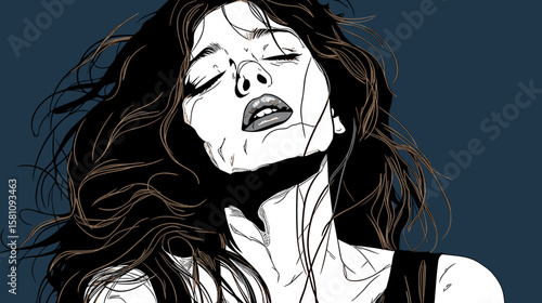 Loneliness and depression. Art representation of a womans emotional distress