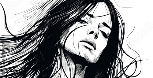 Loneliness and depression. Art representation of a womans emotional distress
