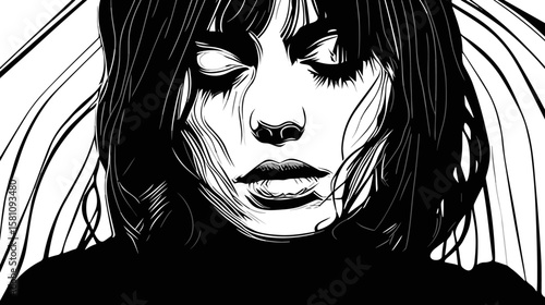 Loneliness and depression. Art representation of a womans emotional distress