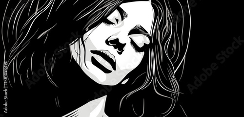 Loneliness and depression. Art representation of a womans emotional distress