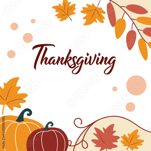 Thanksgiving day banner background. Celebration quotation for card.vector illustration.Autumn season Calligraphy of "Thanksgiving".