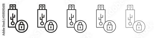 Pendrive security icon in thin to bold stroke versions on white background