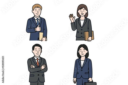 Vector illustration set featuring a group of businessmen and women