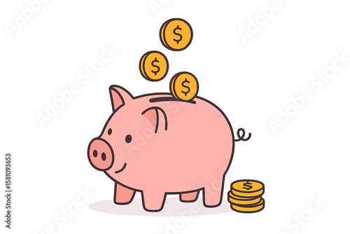 A piggy bank filled with golden coins represents the concept of saving money through deposit banking and investment, symbolized by a money box