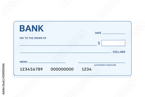 Blank bank check template and a fake cheque page mockup are available