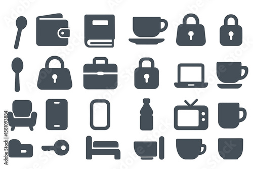 The wallet icon set comprises a range of icons including purse, money, bag, finance, e-wallet, and others