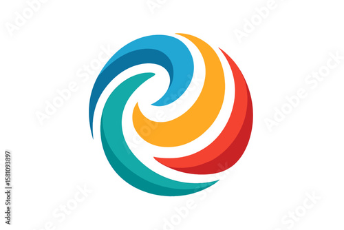 Global sphere elements are represented by a swirl logo, an abstract spiral symbol, a twisted circle wave icon, and a round shape in vector design template form