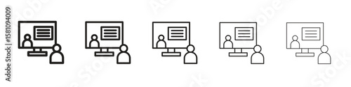 Online course icon in thin to bold stroke versions on white background