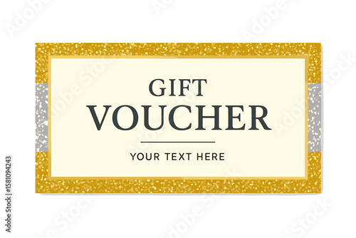Vector illustration of a gift voucher template featuring glitter gold and silver, suitable for designing invitations, certificates, gift coupons, tickets, vouchers, diplomas, and more