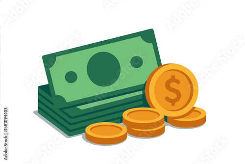Money stylish modern illustration with coins and banknotes’ is rephrased as ‘Illustration of modern money style including coins and banknotes