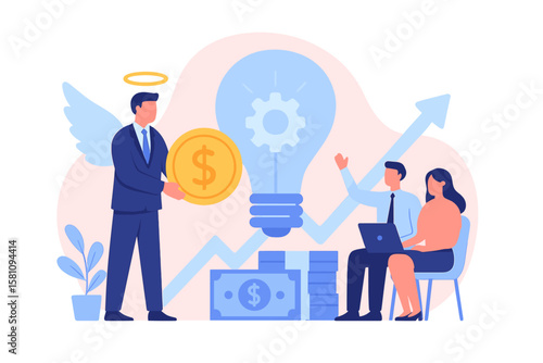 Funding for entrepreneurship, investing in initiatives, and financing ideas, along with angel investors, financial support for startups, and guidance from business professionals for conceptual