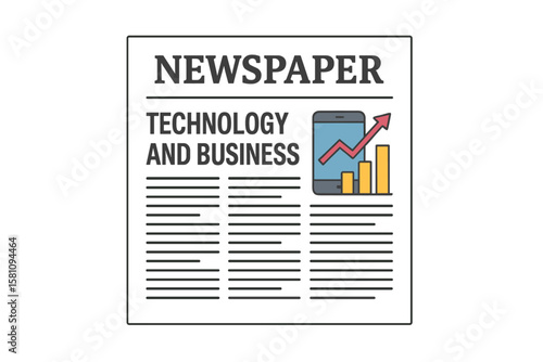 Illustration of a newspaper vector featuring a text article column design focused on technology and business news articles in a press layout