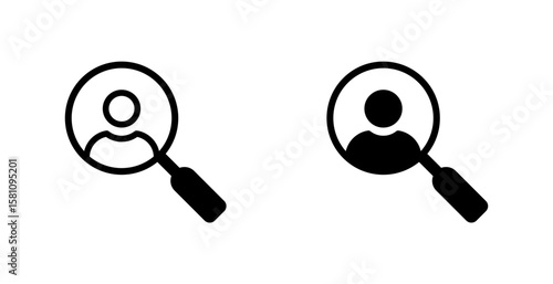 User account icon. Avatar symbol. User avatar with loupe icon