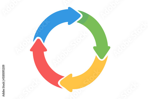 Infographic template featuring circular arrows for use in cycling diagrams, graphs, presentations, and round charts