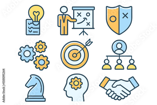 Lineo Editable Stroke offers a strategy and management outline icon set in vector format, allowing for adjustable stroke weight, scalable size, and customizable color
