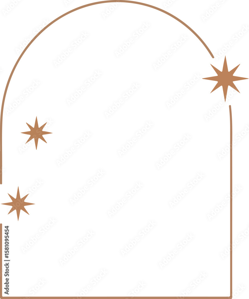 Obraz premium Bohemian arch frame with scattered starbursts and celestial elements isolated on transparent background