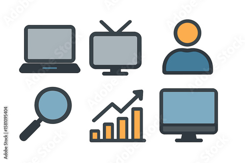 A vector set of thin line icons for data analytics is available, encompassing statistical science and data information, including financial profit graphs, databases, statistics, charts