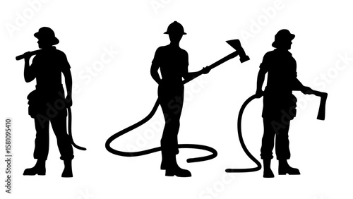 Firefighter Silhouettes PNG – Axes, Hoses, Rescue Crew Transparent Clipart