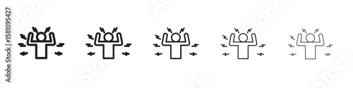 Irritated human icon in thin to bold stroke versions on white background