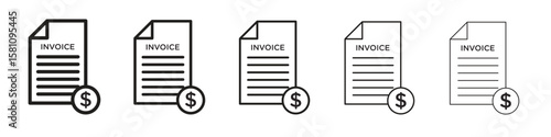 Invoice icon in thin to bold stroke versions on white background