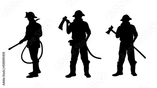 Firefighter Silhouettes PNG – Axes, Hoses, Rescue Crew Transparent Clipart