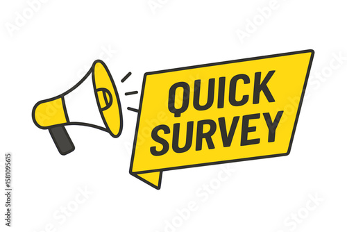 Vector illustration of a quick survey megaphone with a yellow banner