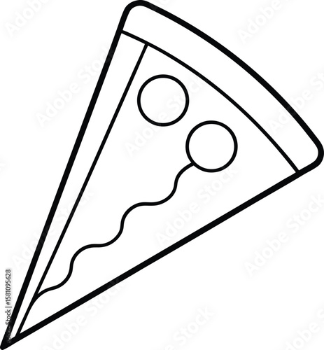 Thin Crust Pizza Slice Line Art on White Background