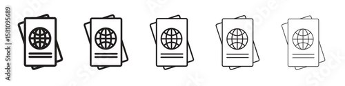 Immigration icon in thin to bold stroke versions on white background