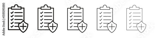 Health insurance icon in thin to bold stroke versions on white background