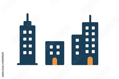 Vector illustration of a corporation icon in various styles, including two-colored and black designs in filled, outline, line, and stroke formats suitable for web, mobile, and UI applications