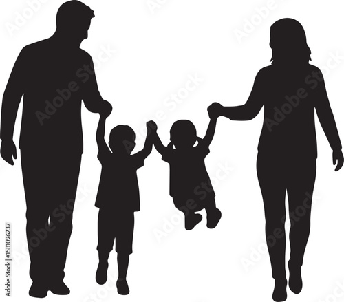 Walking Together Holding Hands Family Silhouette