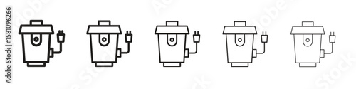 Garbage disposal icon in thin to bold stroke versions on white background