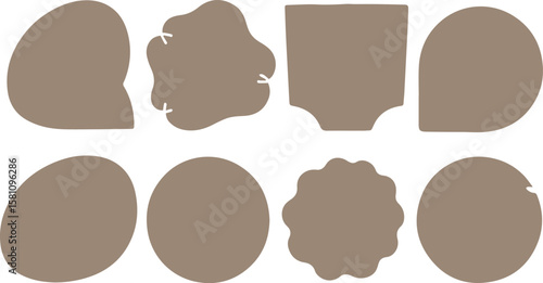 Collection of eight abstract organic shapes in earthy brown tones isolated on transparent background
