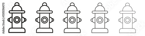 Fire hydrant icon in thin to bold stroke versions on white background