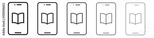 Ebook icon in thin to bold stroke versions on white background