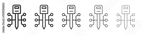 Digital key icon in thin to bold stroke versions on white background