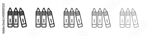 Crayon icon in thin to bold stroke versions on white background
